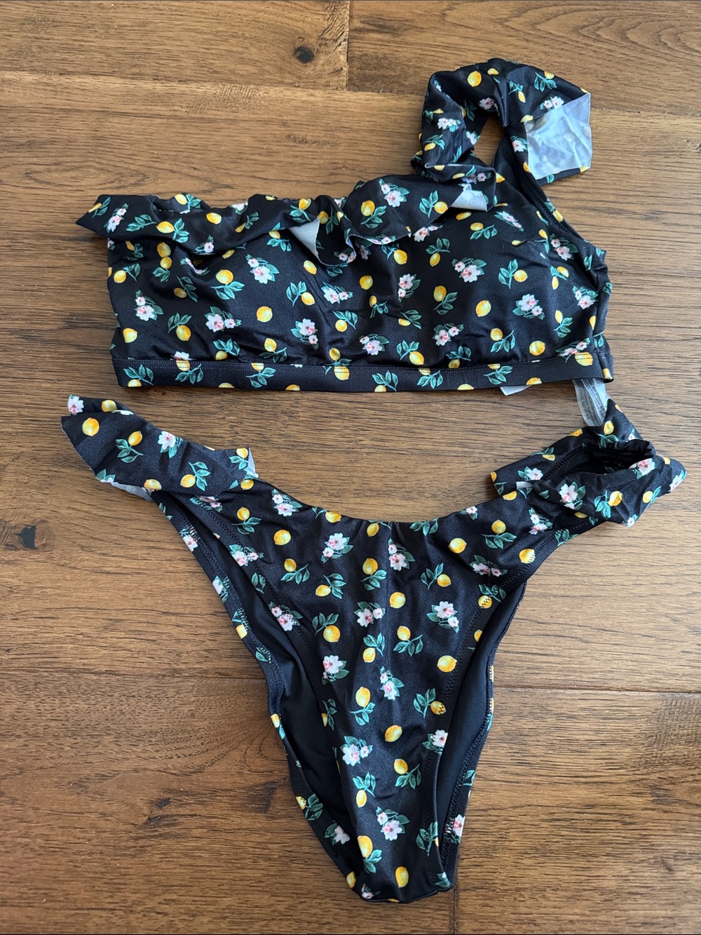 Victoria’s Secret Black Lemon Floral Ruffle Bikini Set